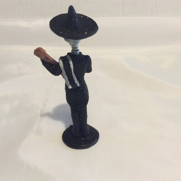 Halloween Skeleton Man Playing Guitar Black Glitter 5 in Tall Sambro Hat - Picture 3 of 9